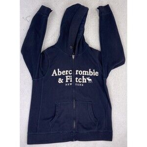 Abercrombie & Fitch Zip Hoodie L Soft Fleece Navy NY Moose Logo Blue Zip UP